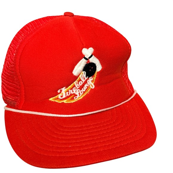 Other - Vintage Fireball Lounge Bowling Trucker Hat Red Mesh Snapback Rope‎ Cap